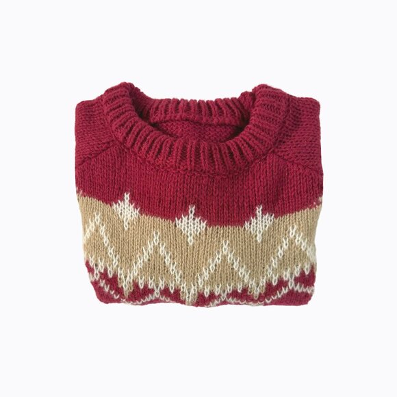 Vintage Fair Isle Sweater SzM 100% Mohair Nordic Cozy Knit Red Beige Holiday 90s - Picture 4 of 7